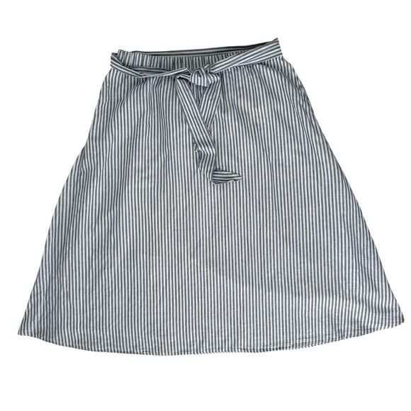 Talbots Candy Stripe Midi Skirt Linen Blend Blue White Women's XL Lined Summer - Picture 1 of 12